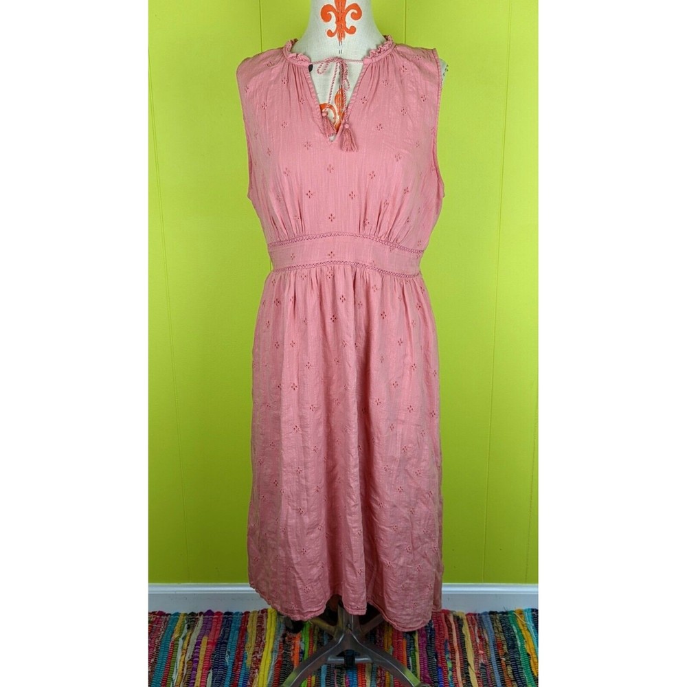 Old Navy Womens L Pink Salmon Colored A line Eyelet Detail Dress Cotton Rayon